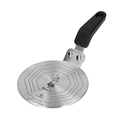 Adapter indukcyjny Bialetti 13 cm do kawiarek i garnków, stalowa płyta grzewcza z uchwytem, packshot na białym tle