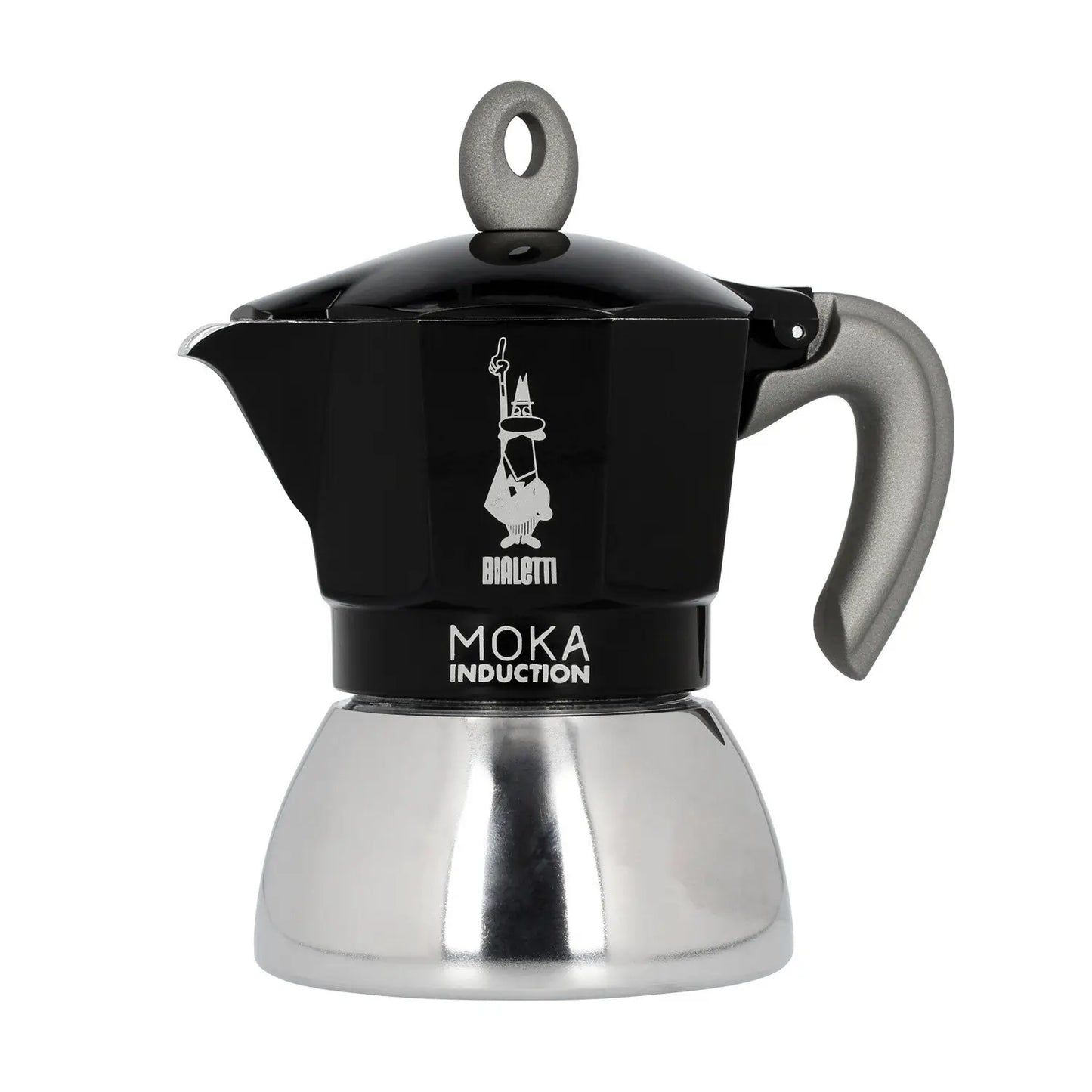 Kawiarka Bialetti Moka Induction 4TZ czarna, kawiarka do kawy na płytę indukcyjną, widok produktowy na białym tle