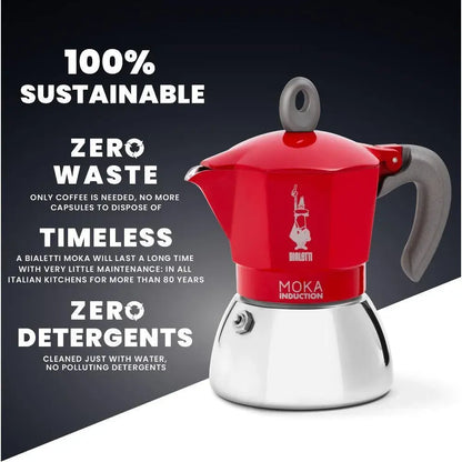 Czerwona kawiarka Bialetti Moka Induction – zero waste, trwała kawiarka do kawy bez kapsułek