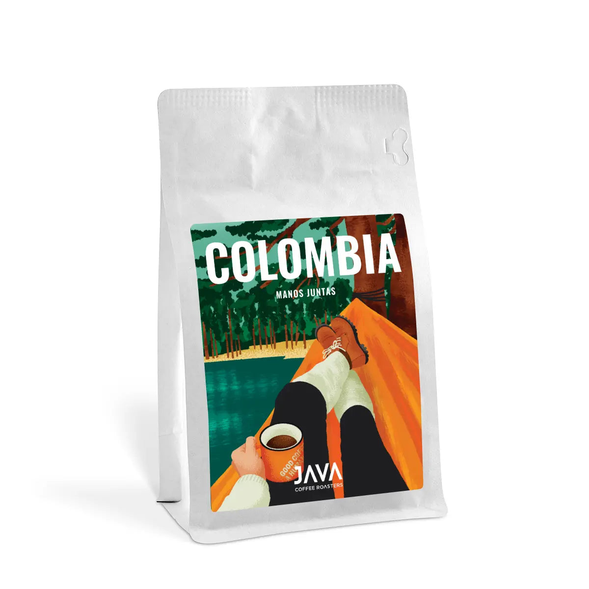 JAVA Coffee Roasters Colombia Manos Juntas 250 g – kawa specialty 100% Arabika z Kolumbii, opakowanie produktu.