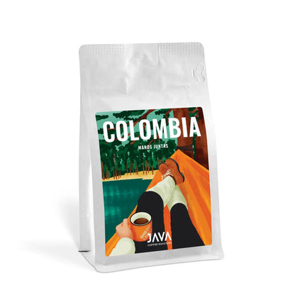 JAVA Coffee Roasters Colombia Manos Juntas 250 g – kawa specialty 100% Arabika z Kolumbii, opakowanie produktu.