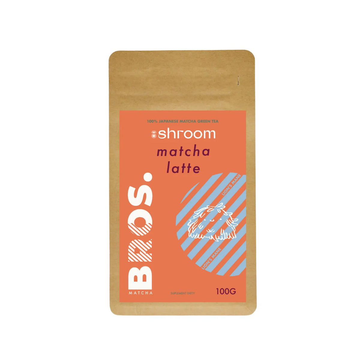 BROS Shroom Matcha Latte 100 g – matcha latte z Lion’s Mane, japońska matcha z dodatkiem grzybów funkcjonalnych do napoju roślinnego