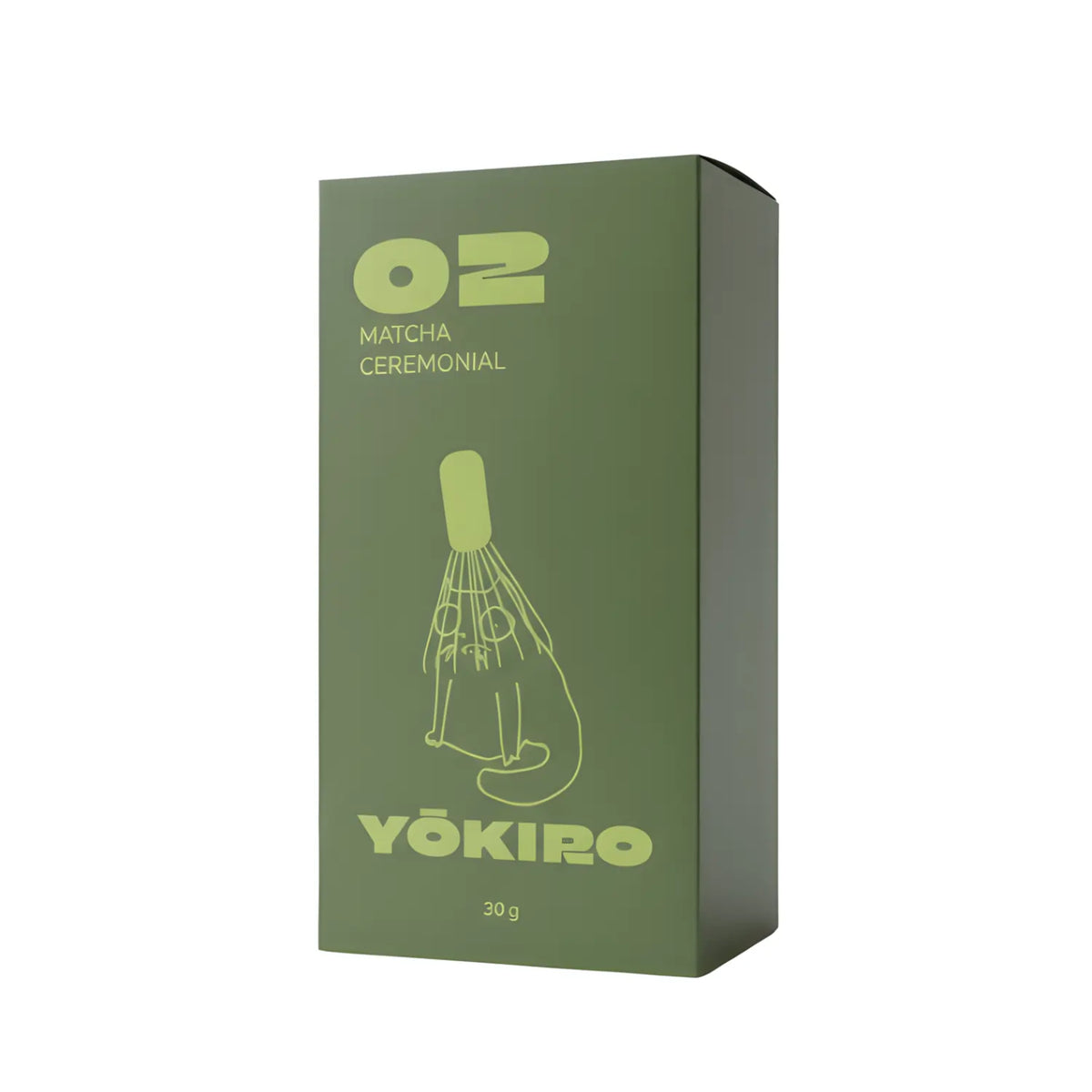 Matcha ceremonialna Yōkiro 30 g – zielona herbata matcha klasy ceremonialnej w minimalistycznym, zielonym opakowaniu z ilustracją chasenu