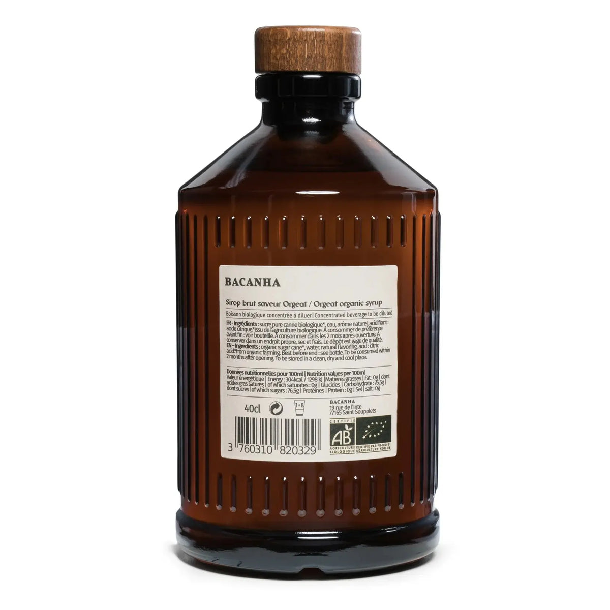 Syrop Bacanha Orgeat ORGANIC 400 ml – tylna etykieta, skład i wartości odżywcze