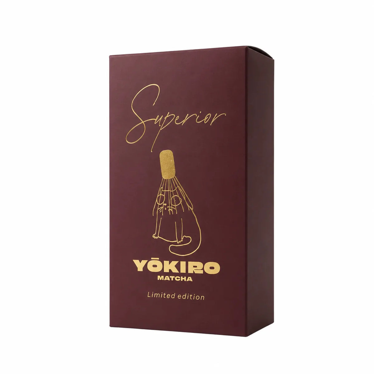 Yokiro Matcha Superior Limited Edition – premium opakowanie ceremonialnej matchy z aksamitnym matowym wykończeniem soft touch i złotym tłoczeniem, luksusowy design inspirowany japońską estetyką.